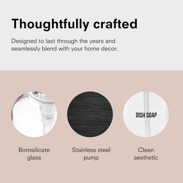 Public Goods Glass Dish Soap Dispenser Pump for Kitchen Sink | Liquid Dish Soap Refill Bottle | Made with Clear Borosilicate Glass and Black Stainless Steel | 16 Oz Dispenser - Image 3
