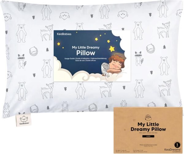 KeaBabies Toddler Pillow with Pillowcase, Jumbo 14X20 - Soft Organic Cotton Toddler Pillows for Sleeping - Machine Washable - Perfect for Travel, Toddler Bed Set (Keafriends)