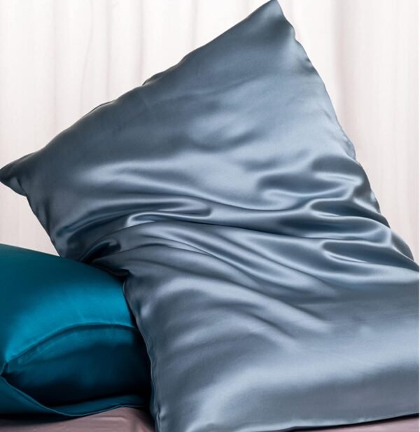 Organic Silk Pillowcase for Hair and Face Made in USA, Real 22 Momme Mulberry Silk Pillow Case, Cooling Anti Wrinkle Silk Pillow Cover, Hypoallergenic, Anti Aging (Blue Grey, Queen) - Image 3