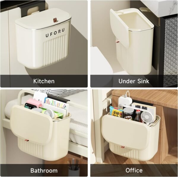 1.8gal/7L Compost Bin Kitchen for Counter Top or Under Sink, Plastic Hanging Trash Can with Lid, Wall Mounted Garbage Can for Bathroom, Office, RV - Image 6
