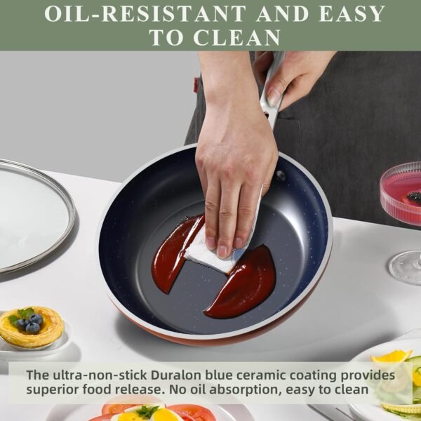 Nuwave Healthy Duralon Blue Ceramic Nonstick Cookware Set, Diamond Infused Scratch-Resistant, PFAS Free, Dishwasher & Oven Safe, Induction Ready & Evenly Heats,Tempered Glass Lids & Stay-Cool Handles - Image 7