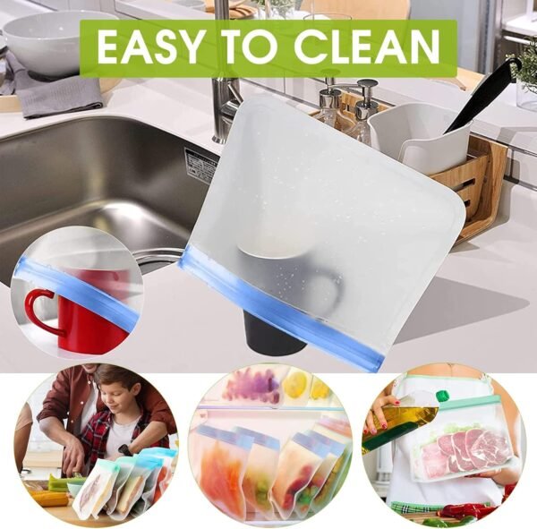 7 Pack Reusable Food Storage Bags Easy Seal Prevent Leaks Freezer PEVA Zipper Transparent Bags for Meat Fruit Cereal Snacks Home Kitchen Organization Storage Bag - Image 6