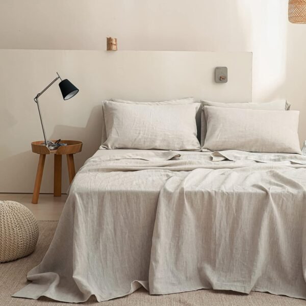 Simple&Opulence 100% Linen Sheet Set Solid Color- 6 Pcs Washed French Flax Bed Sheets (1 Flat Sheet, 1 Fitted Sheet, 4 Pillowcases) - Breathable Home Collection (Basic Linen, Queen) - Image 6