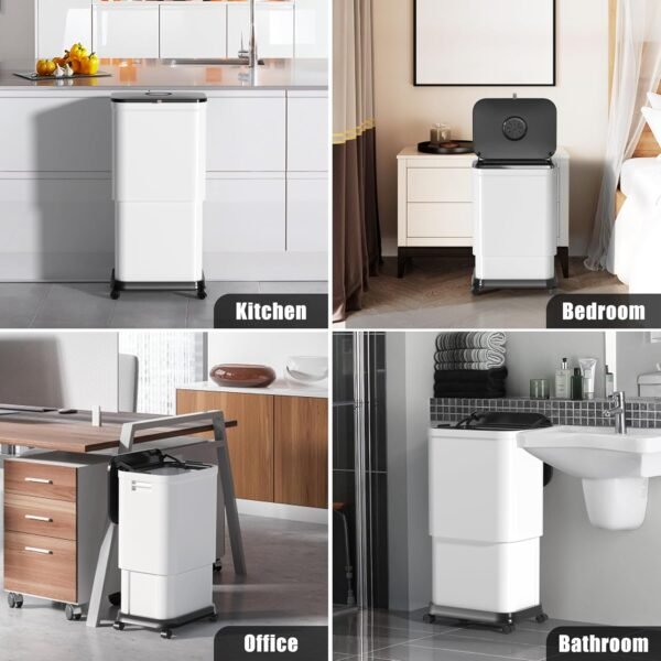 Garbage Can with Wheels,20L-45L Adjustable Capacity Kitchen Trash Can with Lid and 5L Mini Countertop Compost Bin Set, Plastic Trash can for Bathroom, Bedroom, Office (45Liters + 5Liters) - Image 7