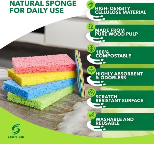12 PCs Compressed Sponges Kitchen Non-Scratch – Highly Absorbent Kitchen Sponges for Dishes Cleaning, Countertop, Sink, Car –Biodegradable, Quick Drying Cellulose Sponges - Assorted Colors - Image 6