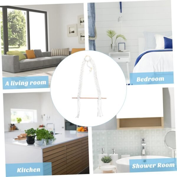 1pc Towel - Mounted Paper -Mounted Paper Rack Decorative Paper Rack Hanging Paper Holder Wall- Mounted - Mounted Paper Rack Macrame Toilet Paper Rack Beige Cotton Rope - Image 5