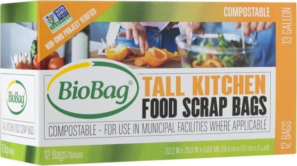 BioBag Compostable Tall 13 Gallon Food Waste Bags - 4 Count (Pack of 12)