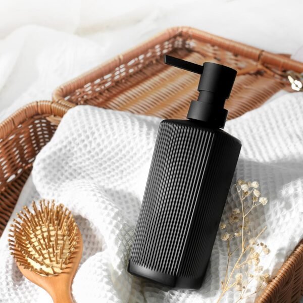 Black Soap Dispenser, Dish Soap Dispenser for Kitchen, Hand Soap Dispenser for Bathroom, Glass Soap Dispenser with Pump, Ribbed Liquid Lotion Dispenser, Bathroom Countertop Soap Dispensers - Image 6