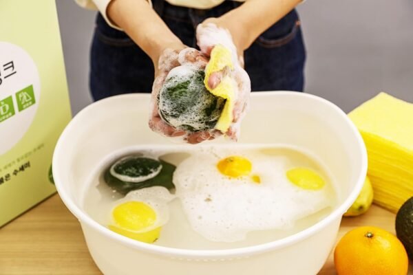 Disposable Scrub Sponge Contains Dried Detergent / Portable Pouch/ Small Size(12cmX10cm ±2cm),80Sheets / Cleaning Dishes Anytime,Anywhere / Portable Pre-soaped Wipe / No Need Detergent Yellow - Image 4