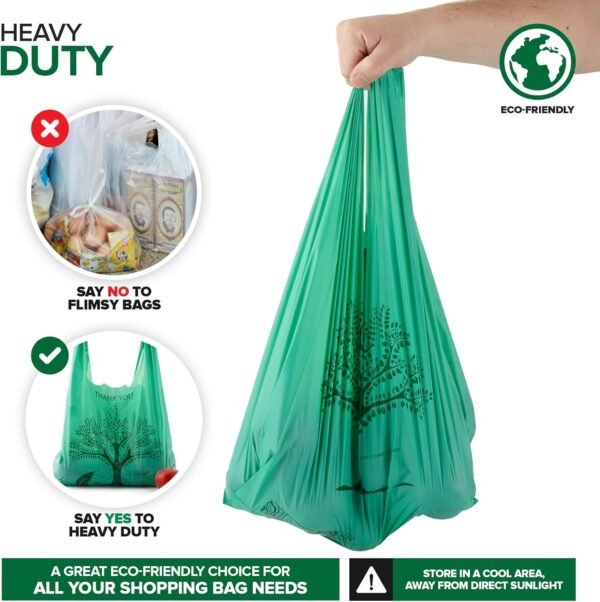 Stock Your Home 100 Pack Thank You Bags Disposable Eco Grocery T-Shirt Bag with Handles for Supermarket, Groceries, Produce, Shopping, Trash, Small Commercially Compostable Baggies Bulk - Image 5