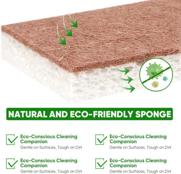 HOMEXCEL Natural Scrub Sponges Kitchen 24 Pack, Non-Scratch Cleaning Sponges for Dishes, Cellulose Sponges Safe on Non-Stick Cookware, Dual Sided Dish Sponge for Washing Dishes, Kitchen and Household - Image 4