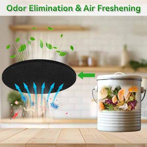 6 Pack Charcoal Filters for Compost Bucket, 6.7 Inch Compost Filters for Countertop Bin, Activated Carbon Replacement Filters for Kitchen Compost Bins, Home Bucket Compost Bin Refill, Round - Image 6