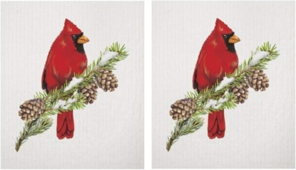 2 SC1438 Reusable Kitchen Sponge Cloths, Cardinal on Pine