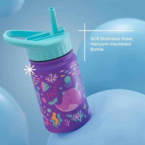 JoyJolt Kids Water Bottle with Straw Lid, 12oz Small Stainless Steel Reusable Tumbler for Kids, Girls, Boys, or Teen, Vacuum Insulated Water Bottle for School, Travel, and Outdoors, Leakproof - Image 3