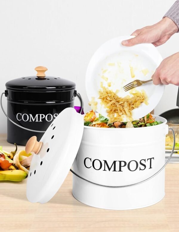 Compost Bin Kitchen - 1 Gallon Kitchen Composter, Countertop Compost Bin with Lid and Charcoal Filters, Rust Proof Indoor Compost Bucket, Food Waste Bin for Kitchen - Image 4
