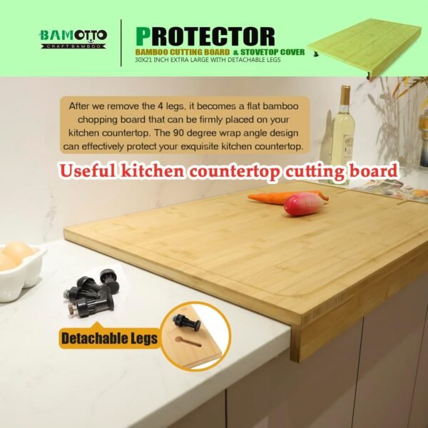 30 x 21 in Extra Large Bamboo Cutting Board and Stovetop Cover, Stove Top Cover Chopping Board with Detachable Legs and Juice Groove, Sink Cover Board, for Restaurant Kitchen Countertop - Image 5
