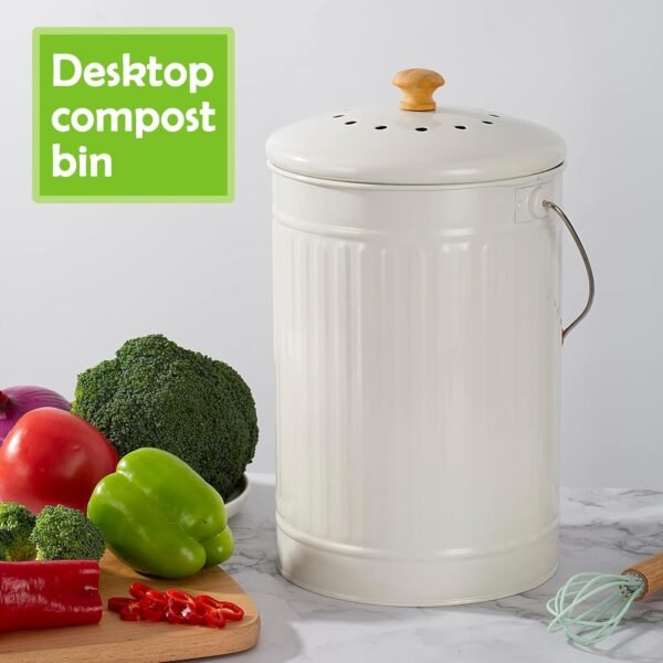 Compost Bin, 1.7 Gallon Kitchen Compost Bin, Indoor Countertop Compost Bin, White Countertop Compost Bin with Lid, 100% Rust Proof Compost Bucket with Non-Smell Charcoal Filters (White) - Image 5