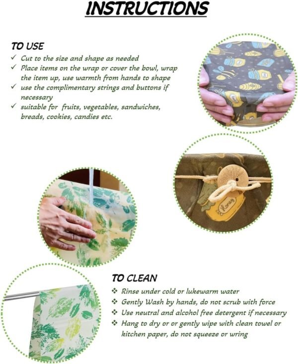 Beeswax Kitchen Food Wrap Whole Sheet 39.4"x13", Reusable Customizable Storage Wraps for Bread Sandwich Fruit Vegetable - Sustainable Gifts (Green Leaves) - Image 4