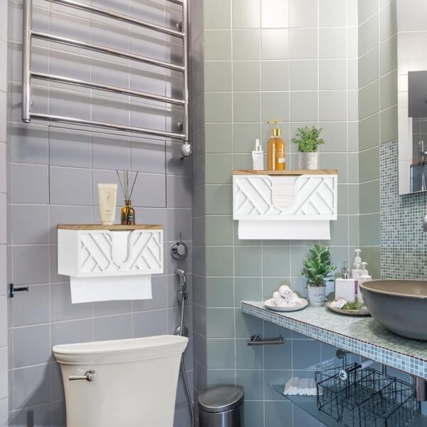 Paper Towel Dispenser Wall Mount Set of 2, Wood Paper Towel Holder with Lid, Commercial C-Fold, Z-Fold, Trifold Hand Towel Holder Dispenser Countertop, White Napkin Holder for Bathroom Kitchen Decor - Image 8