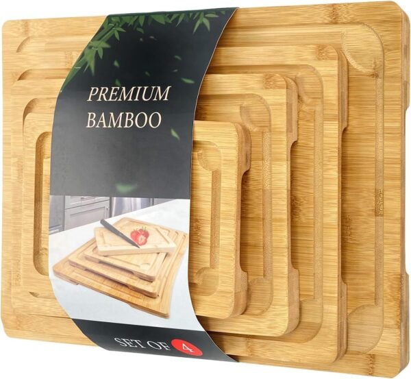 4 Piece Extra Large Bamboo Cutting Board Set For Kitch, Heave Duty Wood Cutting Board With Juice Groove Pre Oiled Chopping Board Set For Meat Vegetable Fruits