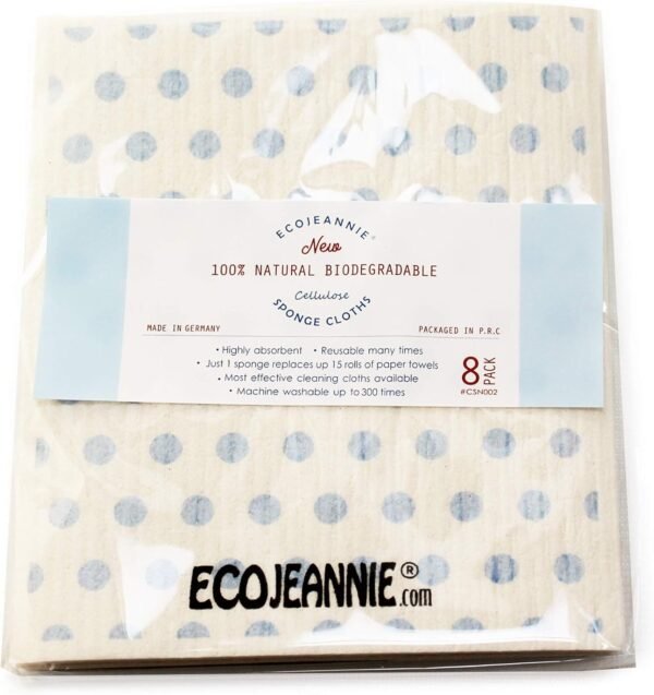 Wholesale EcoJeannie Eco-Friendly German Cleaning Cloth 100% Biodegradable Cellulose Sponge Cloths, Kitchen Cloths, GMO-Free, Reusable - Made in Germany Packaged in P.R.C. (8 Pack) - Image 3