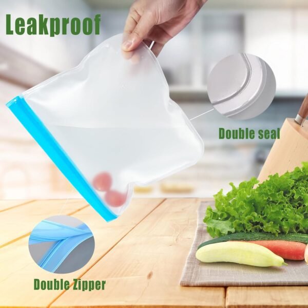 24Pcs Reusable Freezer Bags Food Storage Bags WLRGOOD Flat Silicone Bags Leakproof BPA Free Freezer Gallon/Lunch/Sandwich/Snack Reusable Storage Bags for Meat Fruit Veggies Travel Home Storagation - Image 4