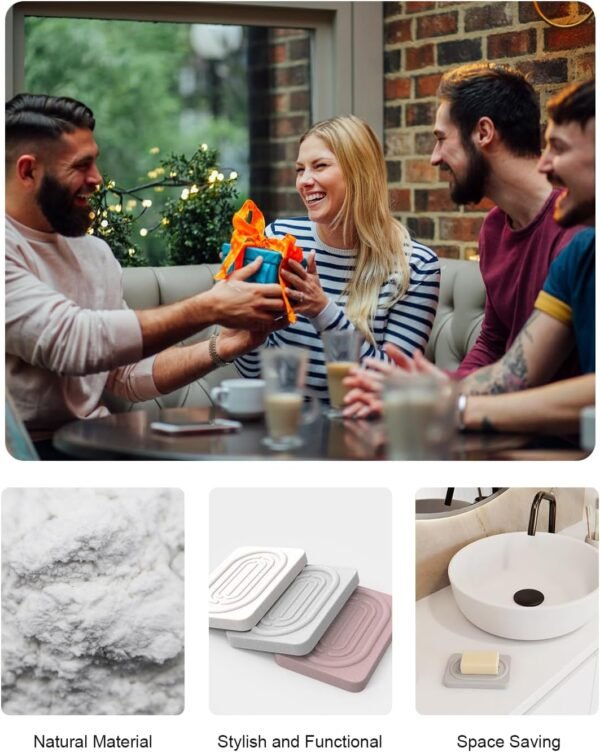 Diatomite Soap Dish Holder, Stone Soap Dish, Quick Dry Stone Soap Holder, Fast Drying Stone Soap Tray, Diatomaceous Earth Soap Dish for Hand Soap, Sponge Holder - Image 5