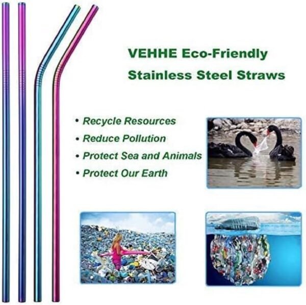 VEHHE Metal Straws Drinking Straws 10.5" Stainless Steel Straws Reusable 8 Set - Ultra Long Rainbow Color-Cleaning Brush for 20/30 Oz for Yeti - Image 5