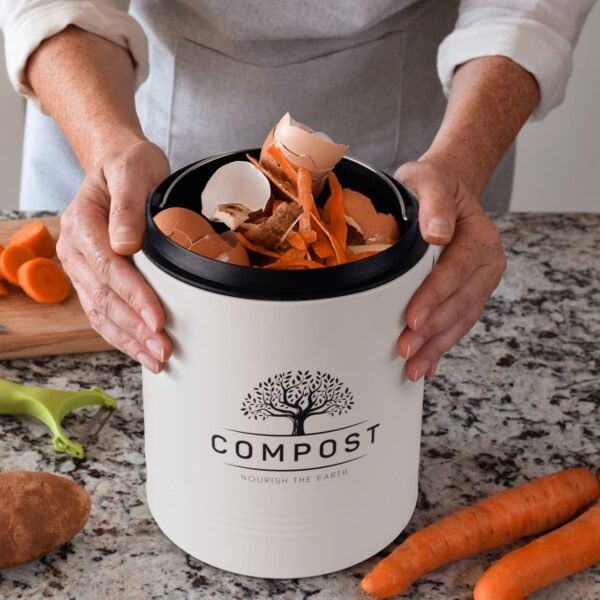 Perfnique Kitchen Compost Bin, 1.3 Gallon Countertop Compost Bin with Lid, Indoor Compost Bucket Includes Inner Bucket Liner and Carbon Filter, Small Compost Bin (Without Bags, Cream) - Image 7