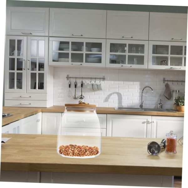 1pc Glass Storage Jar Snacks Storage Tank Airtight Coffee Container Kitchen Storage Jars Snack Containers Kitchen Storage Containers Coffee Tea Storage Tin Rice Jar Candy Jar Wood - Image 3