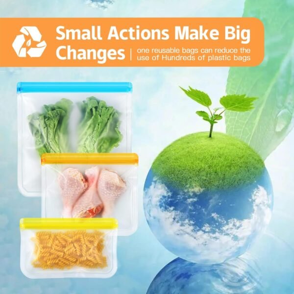 10 Pack Dishwasher Safe Reusable Bags Silicone, Leakproof Reusable Freezer Bags, BPA Free Reusable Food Storage Bags for Lunch Marinate Food Travel - 3 Gallon 3 Snack 4 Sandwich Bags - Image 7