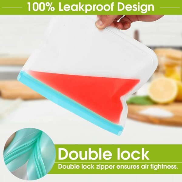 7 Pack Reusable Food Storage Bags Easy Seal Prevent Leaks Freezer PEVA Zipper Transparent Bags for Meat Fruit Cereal Snacks Home Kitchen Organization Storage Bag - Image 5