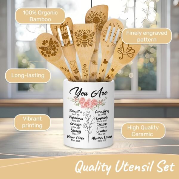 Sometimes You Forget Your Awesome Cooking Utensils Set, Utensil Holder & 6 Wooden Spoons Christmas Cooking Gifts For Mom, Christmas Gifts For Mom, Ceramic Holder, Christian Gifts For Women - Image 3
