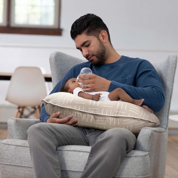 Boppy Nursing Pillow Organic Original Support, Sand Criss Cross, Ergonomic Nursing Essentials for Bottle and Breastfeeding, Firm Hypoallergenic Fiber Fill with 100% Organic Cotton Nursing Pillow Cover - Image 5