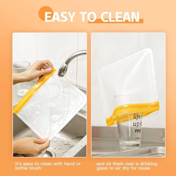 10 Pack Dishwasher Safe Reusable Bags Silicone, Leakproof Reusable Freezer Bags, BPA Free Reusable Food Storage Bags for Lunch Marinate Food Travel - 3 Gallon 3 Snack 4 Sandwich Bags - Image 5
