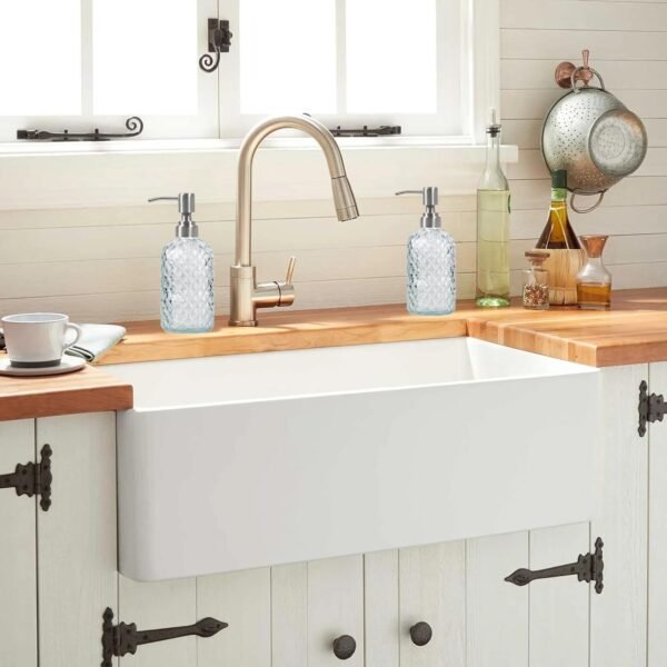 Bathroom & Kitchen Glass Hand and Dish Soap Dispenser with 304 Rustproof Stainless Steel Pump (Clear) - Image 3