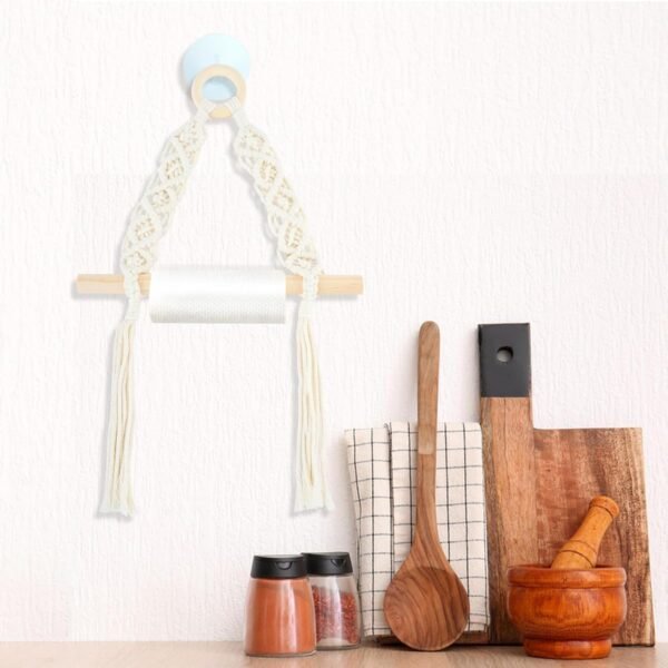 2PCS Paper Towel Holder with 2PCS Hooks, Boho Toilet Paper Holder, Hanging Paper Towel Holder for Bathroom Kitchen, Retro Wall Mount Toilet Roll Rack - Image 5