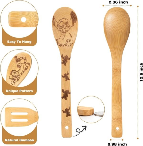 6PCS Cartoon Bamboo Wooden Spoon Set for Cooking, Bear Kitchen Accessories, Organic Food Cooking Utensils, Tiger Spatula for Kitchen Decor, Cookware Gifts for Women, Cute Bear Birthday Gifts for Women - Image 5