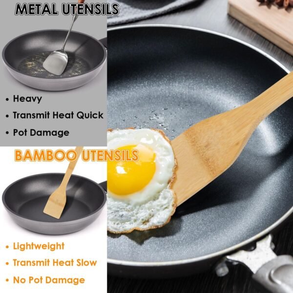 Bamboo Wooden Spoons for Cooking 8Pcs, Wooden Cooking Utensils Sets, Wooden Kitchen Utensils Set, Bamboo Wooden Utensil Set, Wooden Spatula for Cooking, Wood Spatula, Wood Utensils kitchen essentials - Image 4