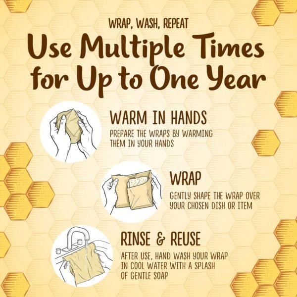 Generic BeeeWise Bee’s Wrap Reusable Beeswax Food Wraps, Eco-Friendly Organic Cotton Food Storage, Assorted 3 Pack (S, M, L) - Sustainable, Durable, Washable - Image 4