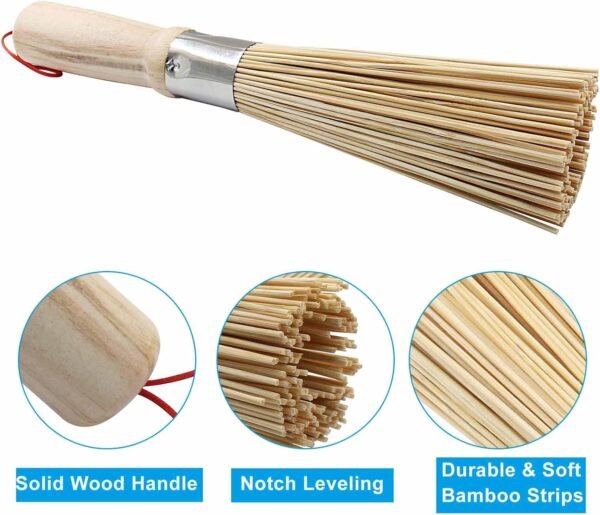 2 Pack Natural Bamboo Wok Brush, Traditional Kitchen Pan Cleaning Brush Bamboo Scrubber Scrub Brush Bamboo Pot Brush, 10-Inch Length - Image 3