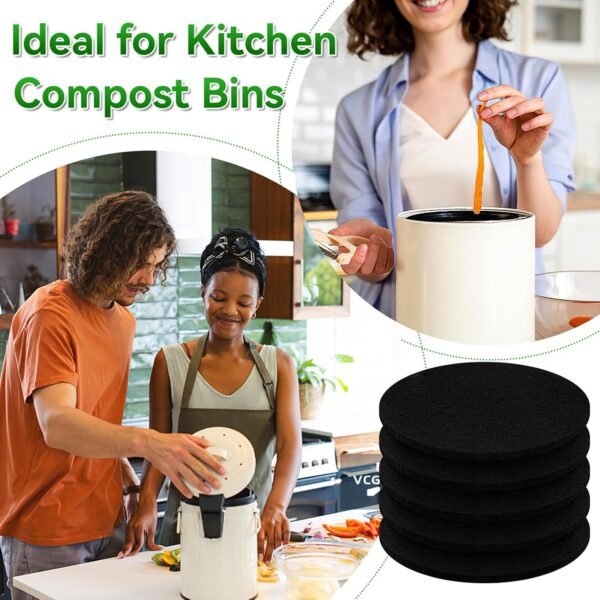 6 Pack Charcoal Filters for Compost Bucket, 6.7 Inch Compost Filters for Countertop Bin, Activated Carbon Replacement Filters for Kitchen Compost Bins, Home Bucket Compost Bin Refill, Round - Image 7