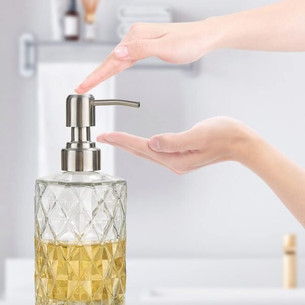 Easy Tang Glass Hand Dish Soap Dispenser for Bathroom Kitchen 12 Oz Crystal Design with Silver Pump Refillable Liquid Soap Dispenser (Clear) - Image 8