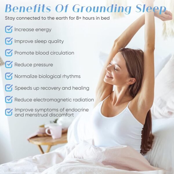 Grounding Sheets King Size, 95% Organic Cotton + 5% Pure Silver Fiber, Grounded Sheet Earth Connected Bedding (King - 77"x 80"x 13" White) Fitted Earth Sheets with Grounding Cord - Image 4