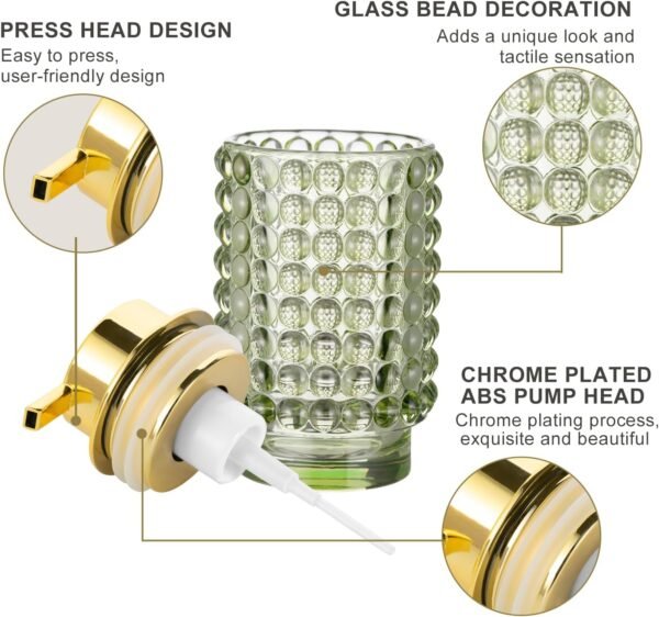 Glass Foaming Hand Soap Dispenser Foaming Soap Dispenser for Bathroom Decor Soap Dispenser with Pump（Foam Type/Green） - Image 4