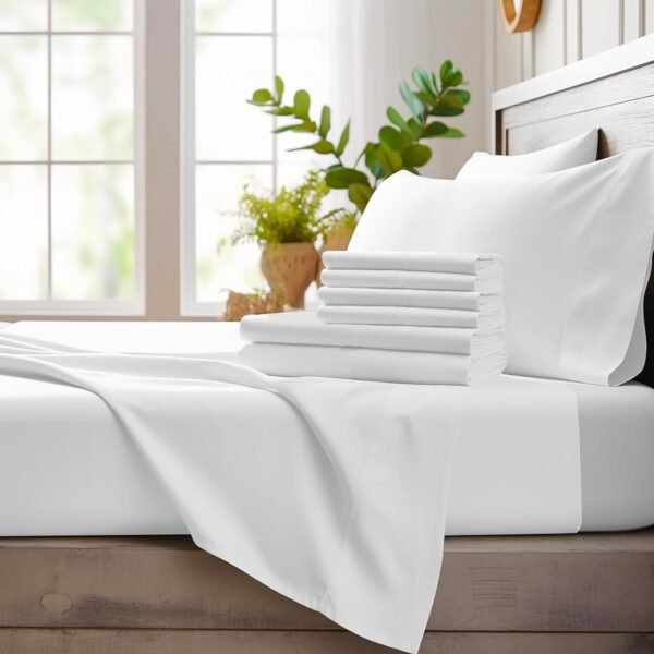 Bamboo Bay 6 Piece King Size Sheets Set - 100% Viscose Made from Bamboo Sheets King Size - Soft Cooling Sheets for Hot Sleepers - Breathable King Sheets Deep Pocket Fits Up to 16" Mattress - White