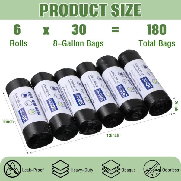 Colarr 180 Count Trash Bags 8 Gallon Recycle Trash Bags Portable Camping Toilet Bags for Bucket Toilet Disposable Trash Can Liners for Outdoor Camping Hiking Boating Travel, Black - Image 2