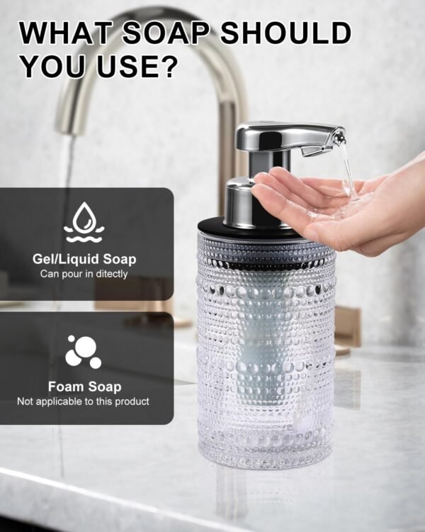 Automatic Glass Soap Dispenser, Touchless Liquid Hand Soap Dispenser, Rechargeable Dish Soap Dispenser with Night Light Function, Relief Glass Design for Kitchen, Bathroom, Hotel, 9oz/270ml - Image 6