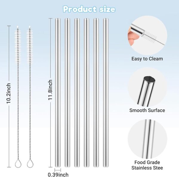 Straws Replacement for Hydrapeak Travel Tumbler 40 oz, Stainless Steel Straw Reusable Compatible with Hydrapeak 40oz Tumbler, 6 Metal Straws With 2 Straw Cleaner Brush - Image 3