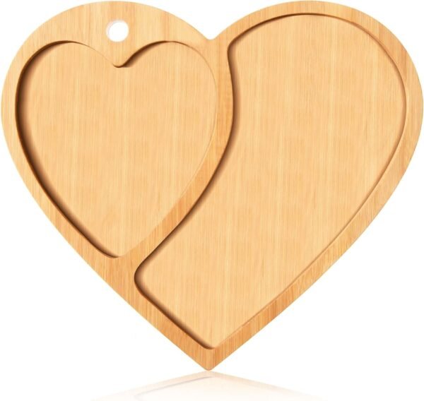 AWIZOM Valentine's Day Cutting Board Heart Shape Charcuterie Board with Hole Decorative Bamboo Chopping Board Wooden Serving Board Tray for Mother's Day Wedding Housewarming Present,14.17x12.4x0.59